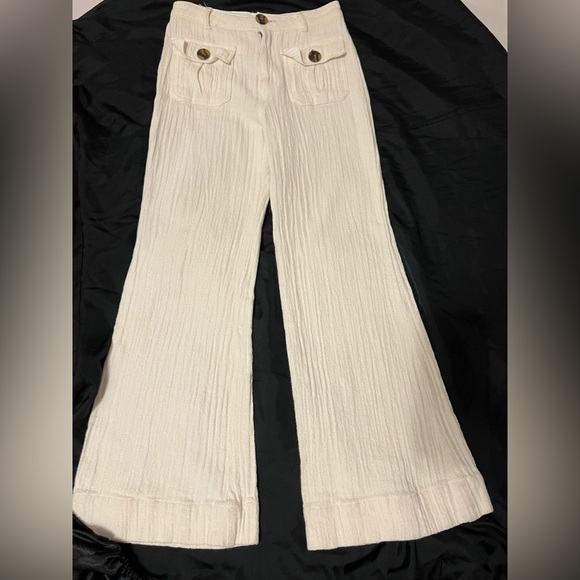 Free People Pants - Free People Cream Textured Boot Cut Pants